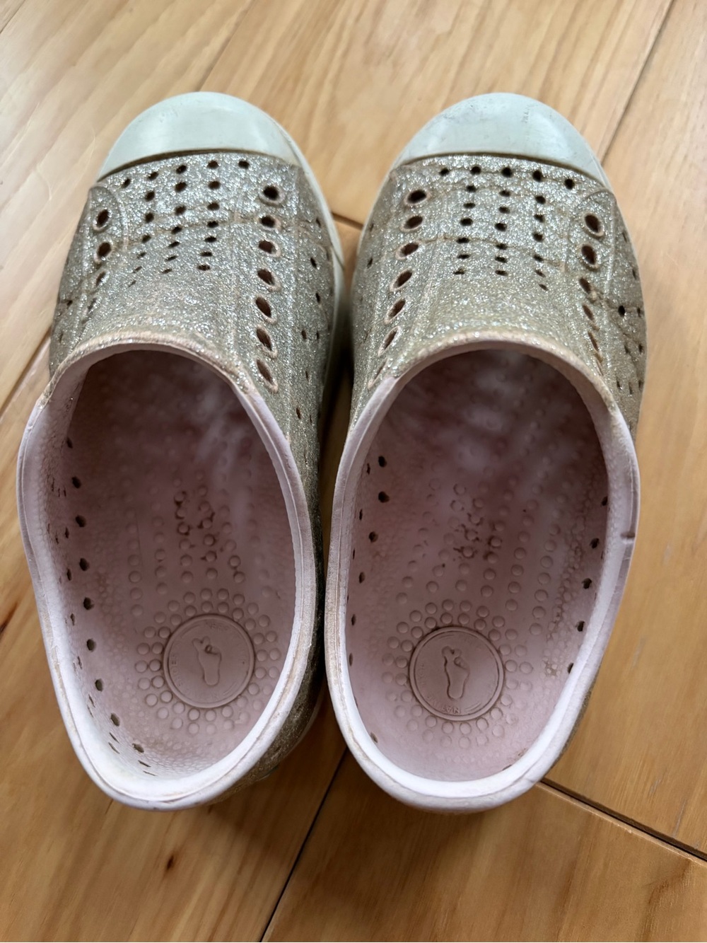 Native Shoes Kids Pink Gold Glitter Slip-On Sneakers - Picture 2 of 3
